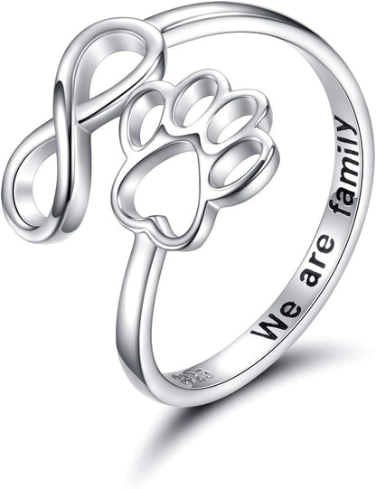 Handcrafted Paw & Heart Ring – Adjustable 925 Sterling Silver