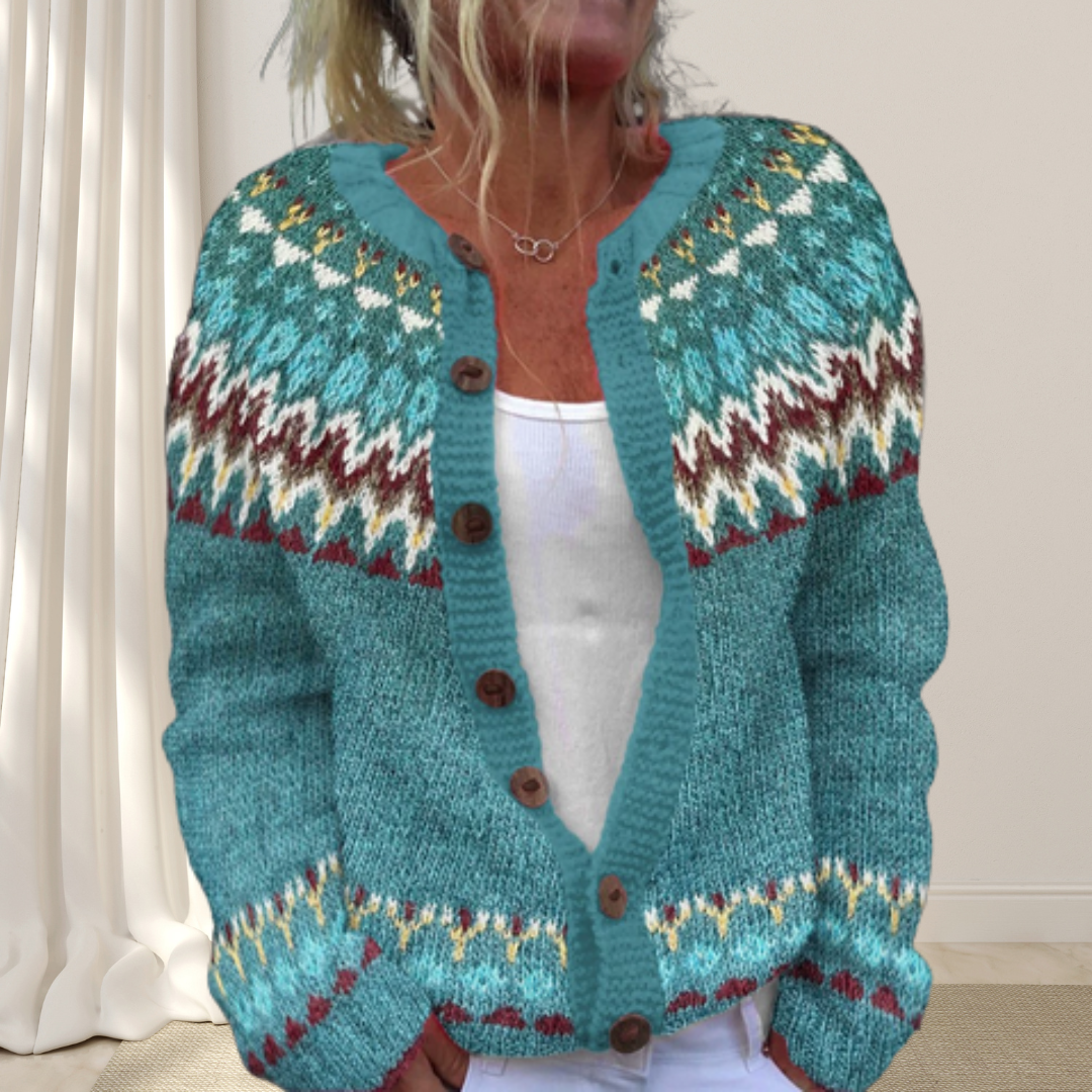 Elina Falk™ - Loose Knit Chic Cardigan with Pattern