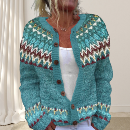 Elina Falk™ - Loose Knit Chic Cardigan with Pattern