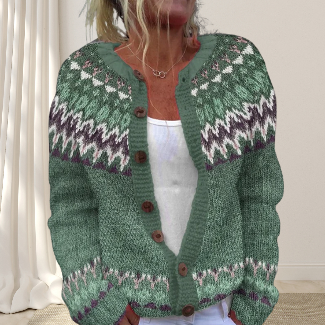 Elina Falk™ - Loose Knit Chic Cardigan with Pattern