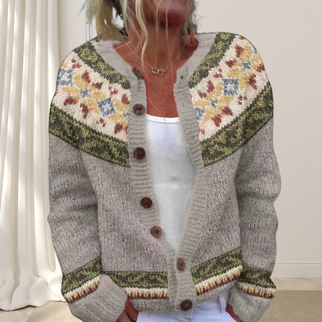Elina Falk™ - Loose Knit Chic Cardigan with Pattern