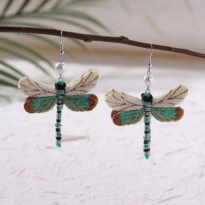 Bohemian Embroidered Dragonfly Earrings