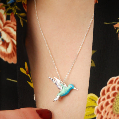 Sterling Silver Enamel Hummingbird Necklace